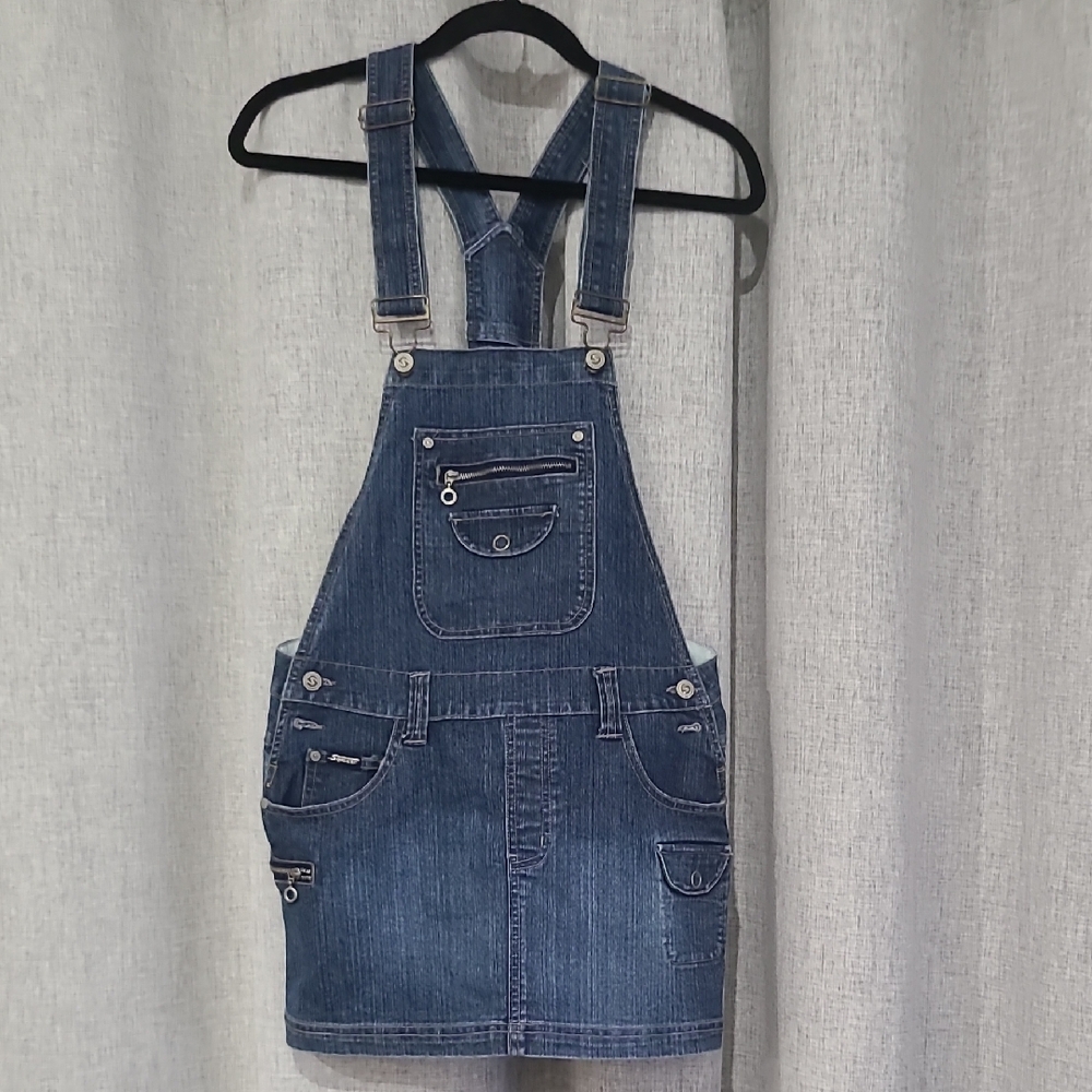 Squeeze Blue Denim Cotton Blend Overall Mini Dress 9/10 90's Y2K